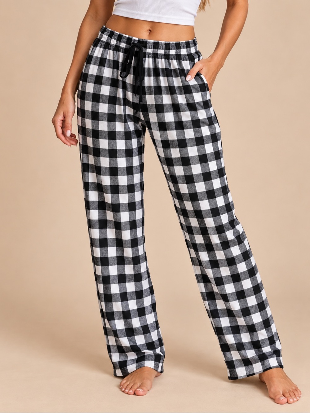 Black White Buffalo Plaid Flannel Pajama Pants Size Small